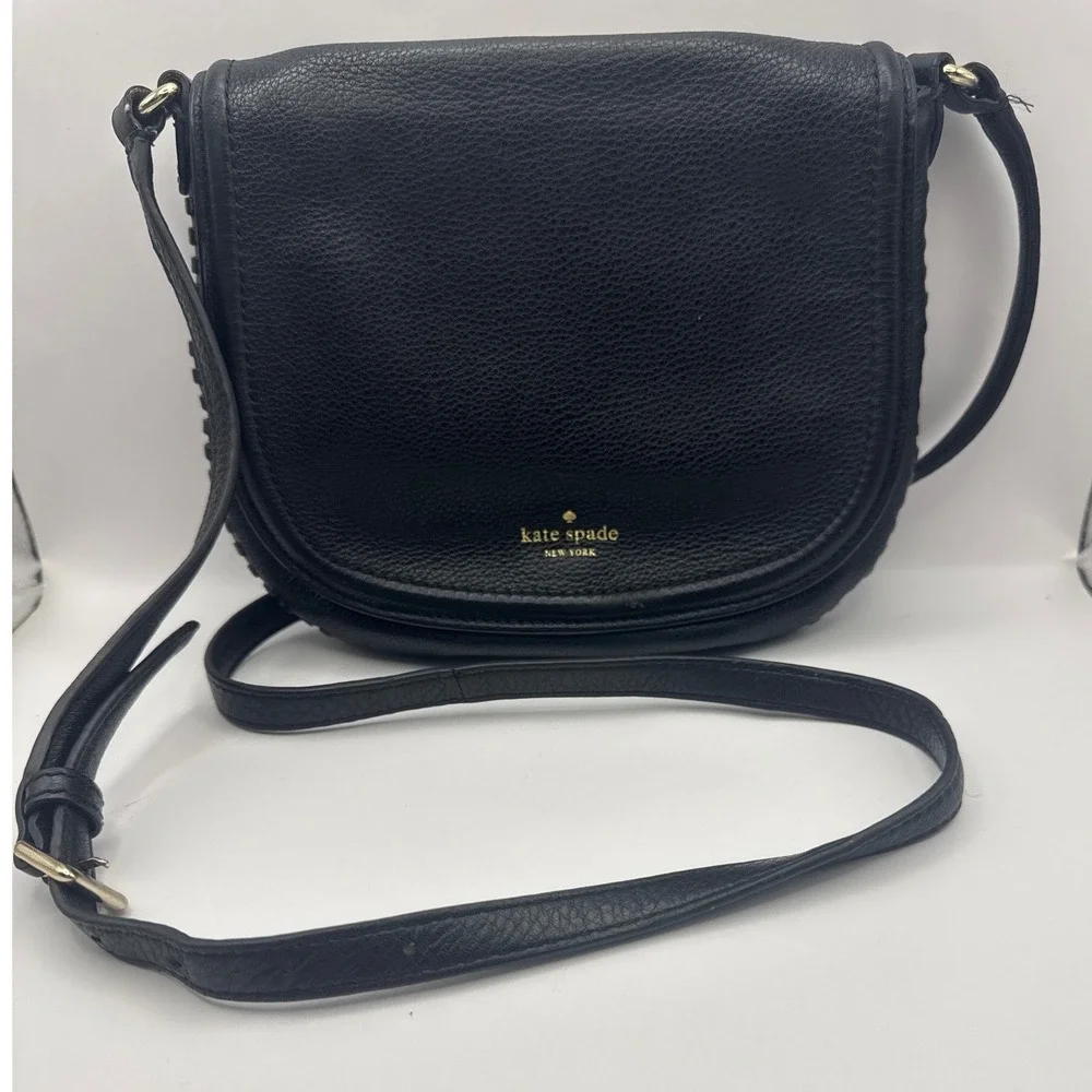 Kate Spade NY Black Leather Saddle Crossbody‎ Bag Adjustable Strap Boho Chic